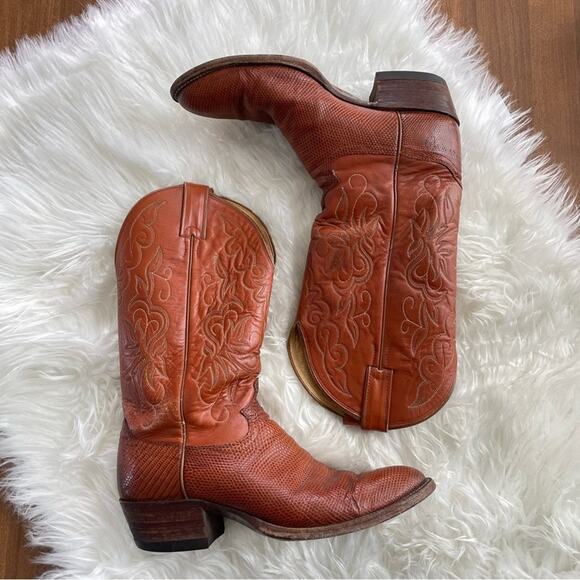 Justin Boots | Mens Lizard Leather Vintage Tall Pull-On Cowboy Boot Textured 9.5 - Picture 2 of 12